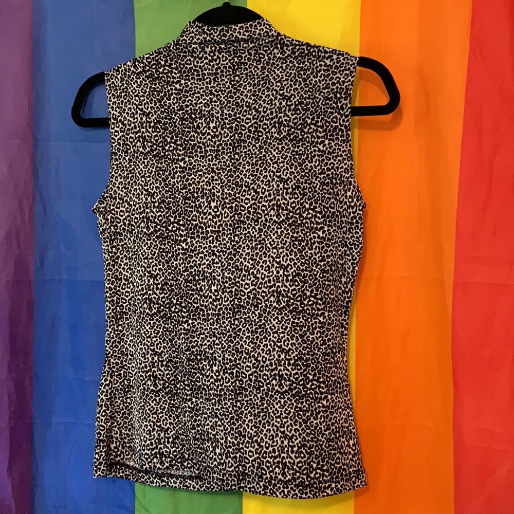 Coin Leopard Print Top High Neck w/ Cutout - Picture 3 of 5